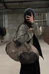 BORIS BIDJAN SABERI Leather and linen stitching travel bag INFANTERY BAG1 F1944+FMM20036